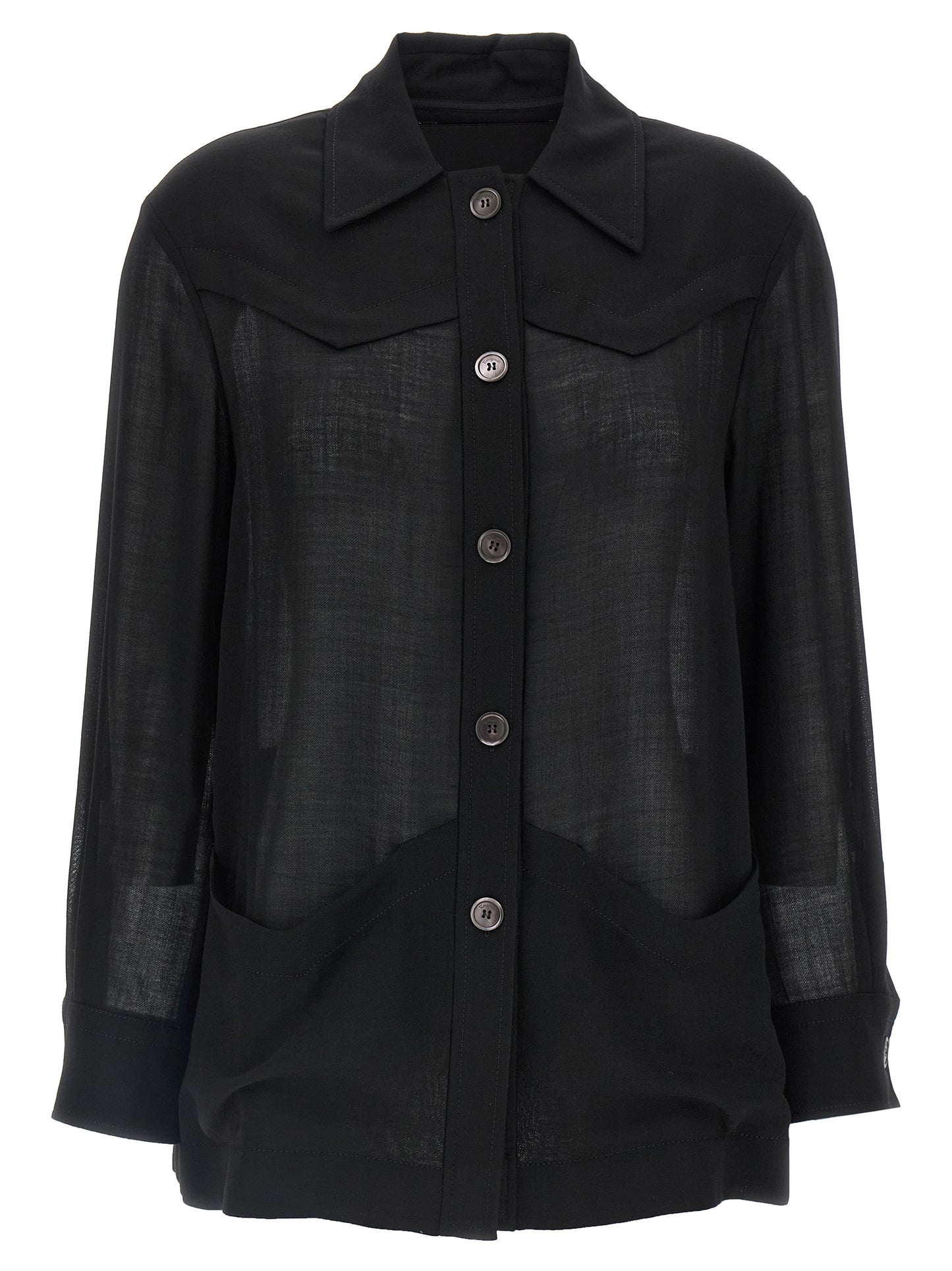 Blouse by Ferragamo for women in polyamide & virgin wool black & transparent features an polished silhouette, showcasing a sophisticated and detail for a truly polished finish.