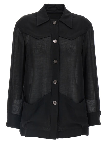 Blouse by Ferragamo for women in polyamide & virgin wool black & transparent features an polished silhouette, showcasing a sophisticated and detail for a truly polished finish.