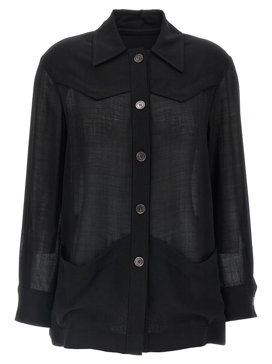 Blouse by Ferragamo for women in polyamide & virgin wool black & transparent features an polished silhouette, showcasing a sophisticated and detail for a truly polished finish.
