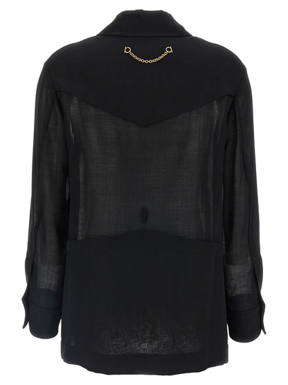 Blouse by Ferragamo for women in polyamide & virgin wool black & transparent presents a discerning silhouette, showcasing a sophisticated and for a truly discerning finish.