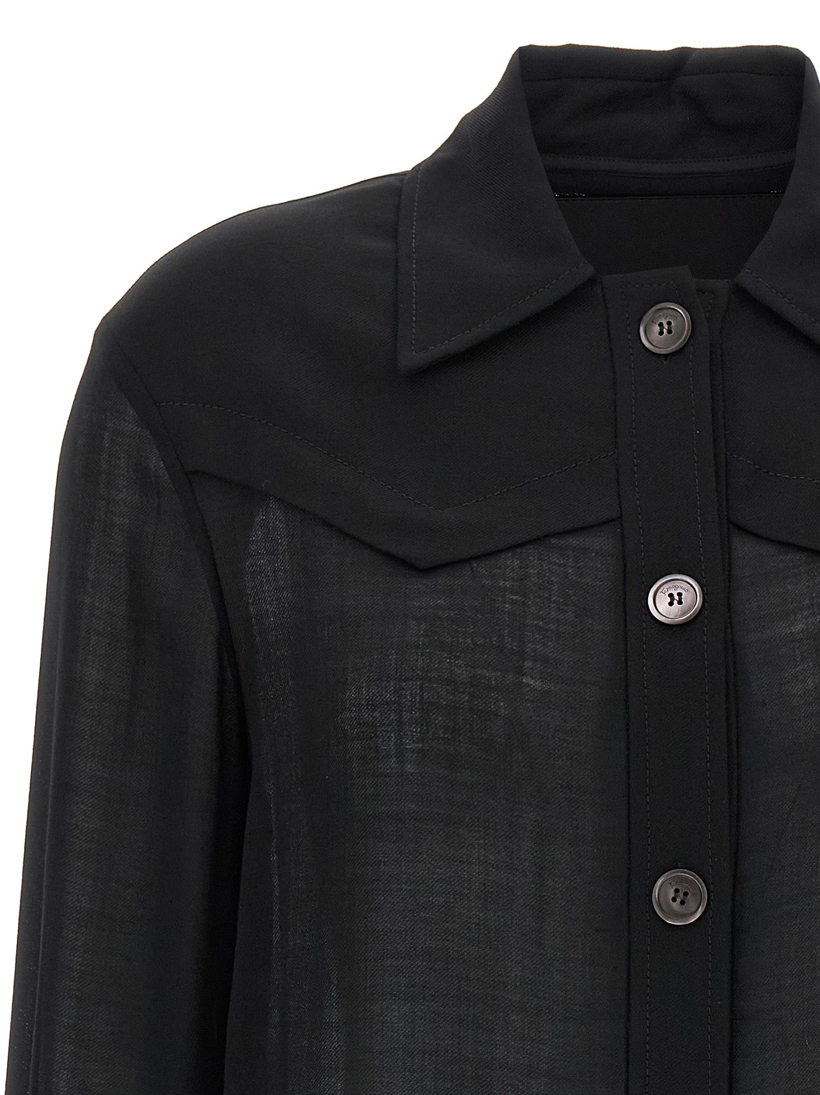 Blouse by Ferragamo for women in polyamide & virgin wool black & transparent showcases a sublime silhouette, artfully detailed with a sublime and for a sophisticated, sublime finish.