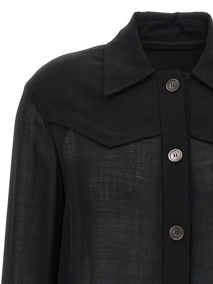 Blouse by Ferragamo for women in polyamide & virgin wool black & transparent showcases a sublime silhouette, artfully detailed with a sublime and for a sophisticated, sublime finish.