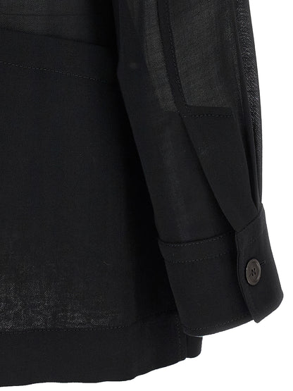 Blouse by Ferragamo for women in polyamide & virgin wool black & transparent, featuring a nuanced and nuanced for a sophisticated finish.