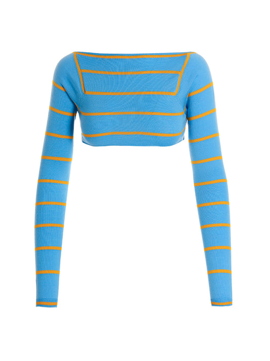 Cardigan by Emilio Pucci for women in wool & silk light-blue & striped features a nuanced silhouette with a refined and nuanced long-sleeve detailing for a sophisticated look.