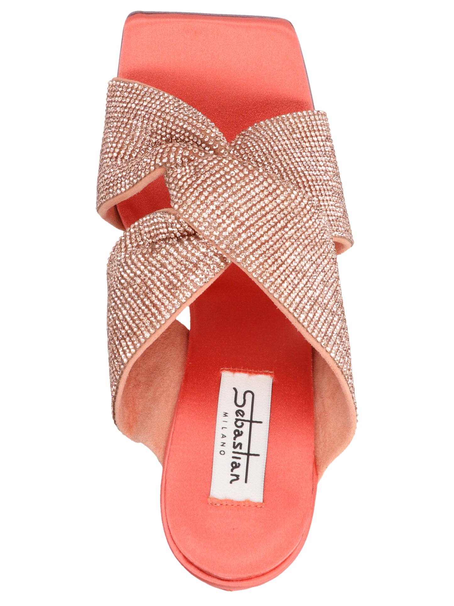 Stiletto Mules Sandals by SEBASTIAN for women in viscose linen & sequins multicolor, pink & red features an exquisite silhouette, showcasing the exquisite Women's Viscose Linen & Sequins Stiletto Mules Sandals with a stiletto and .