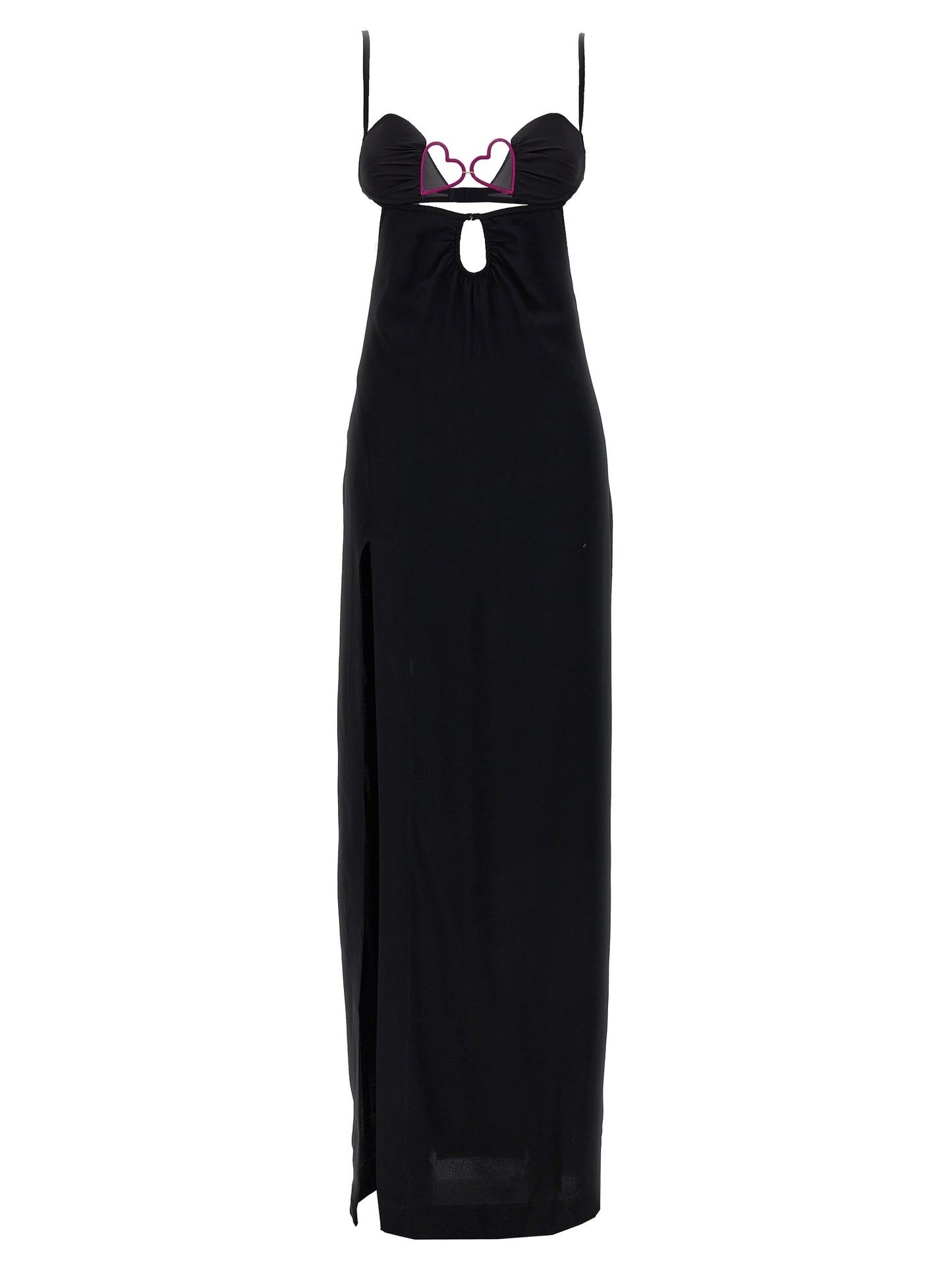 Dress by Nensi Dojaka for women in viscose black features an sultry silhouette defined by a split neckline and , falling to an sultry long for a sultry look.