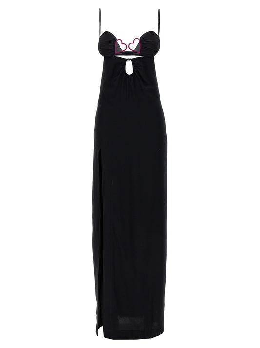 Dress by Nensi Dojaka for women in viscose black features an sultry silhouette defined by a split neckline and , falling to an sultry long for a sultry look.