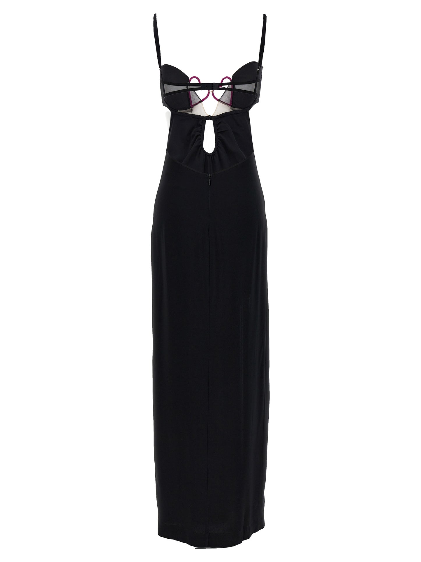 Dress by Nensi Dojaka for women in viscose black features an magnificent silhouette, artfully detailed with a magnificent split neckline and that flows into an magnificent long.