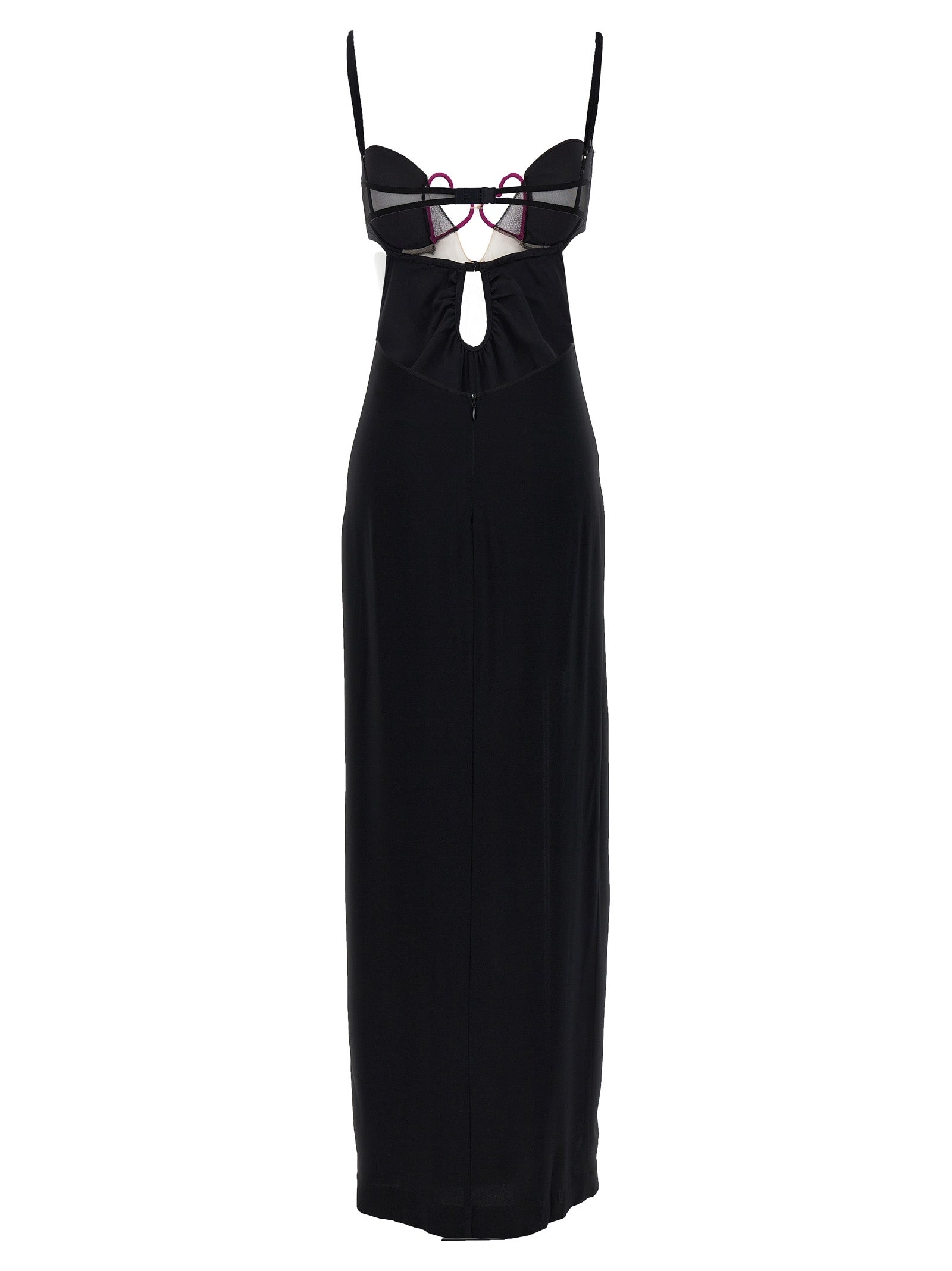 Dress by Nensi Dojaka for women in viscose black features an magnificent silhouette, artfully detailed with a magnificent split neckline and that flows into an magnificent long.