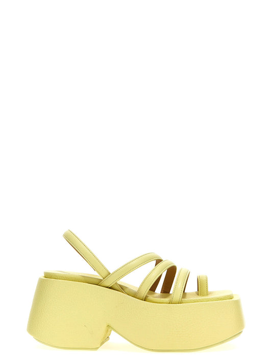 Platform Stiletto Sandals by Marsell for women in calfskin leather bicolour & yellow features an architectural design from the Women's Calfskin Leather Platform Stiletto Sandals collection, defined by a architectural stiletto platform and for a architectural finish.