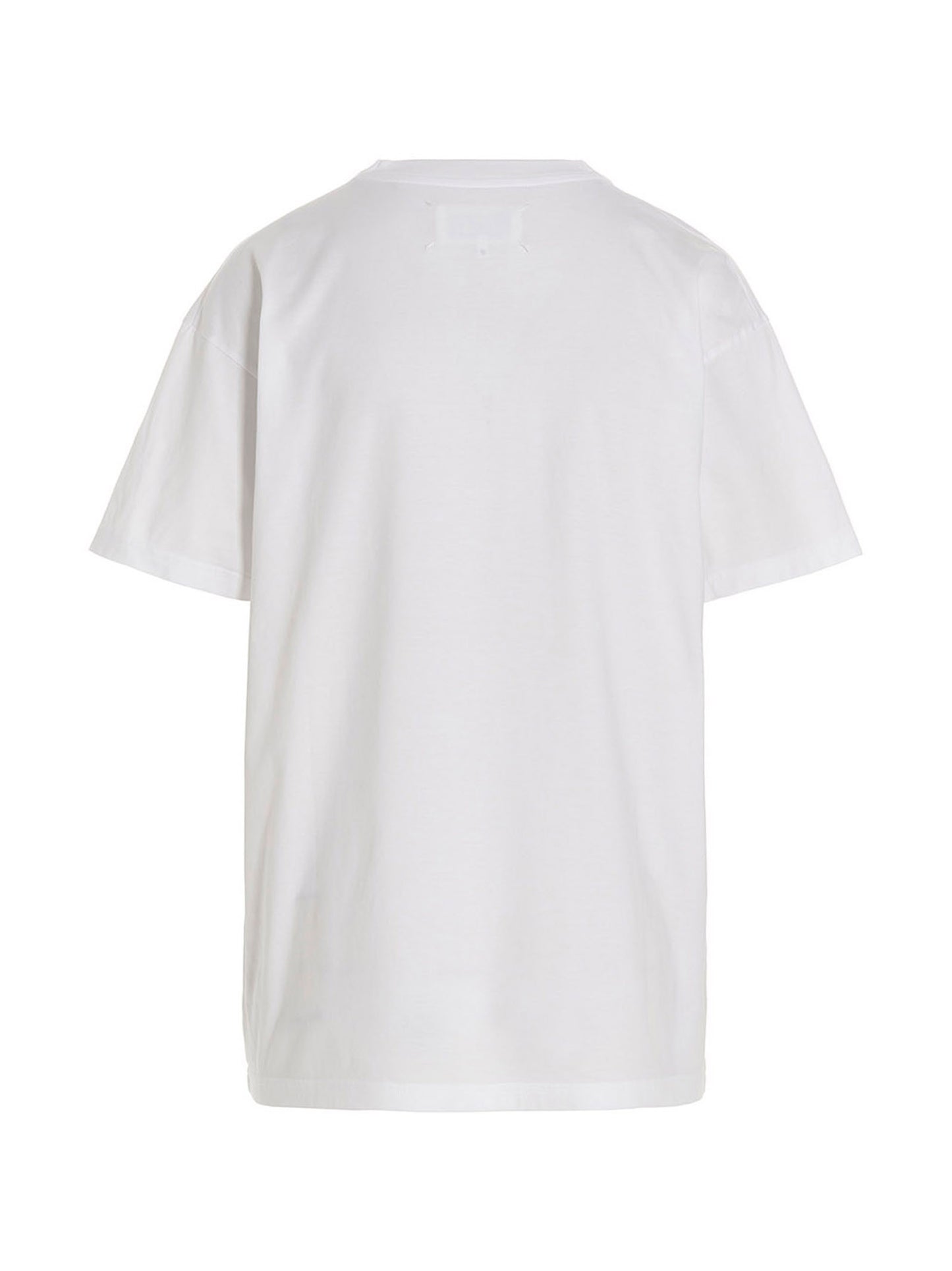 T-Shirt by Maison Margiela for women in cotton white & print showcases a dramatic silhouette, elegantly detailed with a dramatic and for a truly dramatic finish.