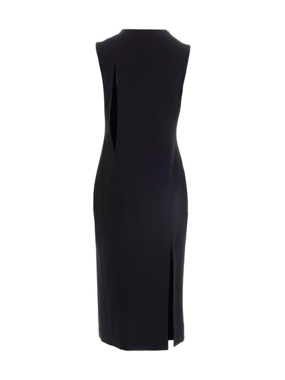 Dress by Versace for women in acetate & viscose black features an magnificent silhouette, artfully detailed with a magnificent round split neckline and that flows into an magnificent midi.