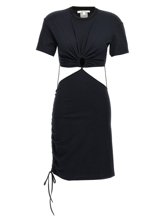 Dress by Nensi Dojaka for women in cotton black features an eye catching silhouette with a sophisticated , elegant short-sleeve, and a refined midi short for a eye catching aesthetic.