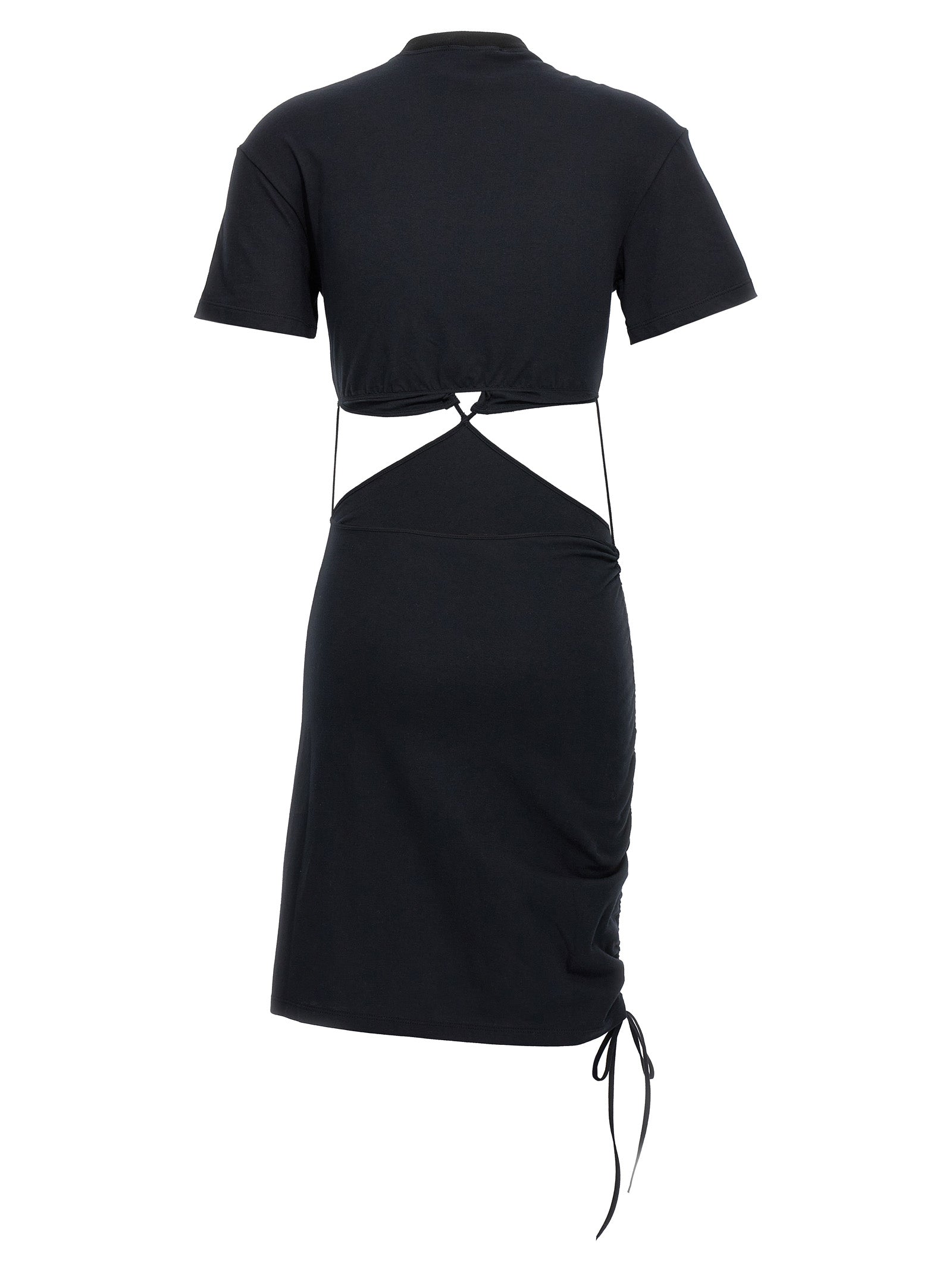 Dress by Nensi Dojaka for women in cotton black presents a sinuous silhouette, showcasing a sophisticated and detailed with a sinuous midi short for a refined finish.