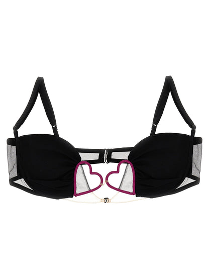Bra by Nensi Dojaka for women in polyamide & silk black features a discreet silhouette, showcasing the discreet design and fit of this Heart Women's Polyamide & Silk Bra.
