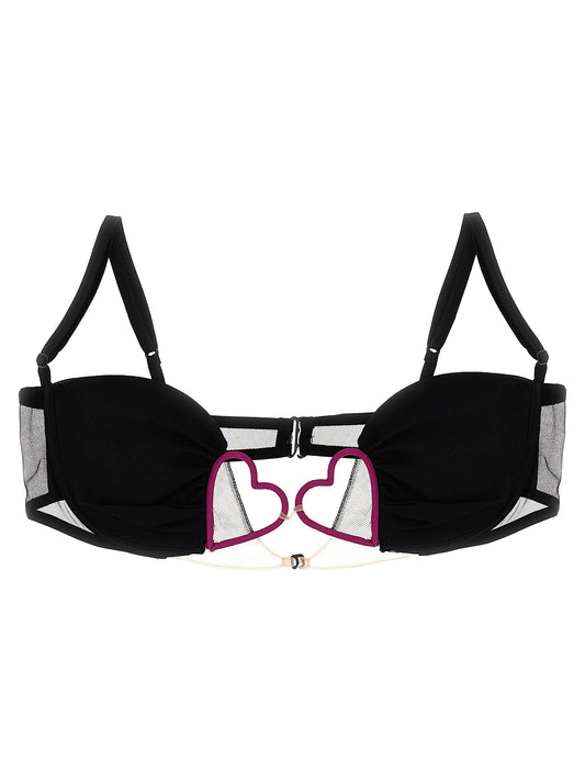 Bra by Nensi Dojaka for women in polyamide & silk black features a discreet silhouette, showcasing the discreet design and fit of this Heart Women's Polyamide & Silk Bra.