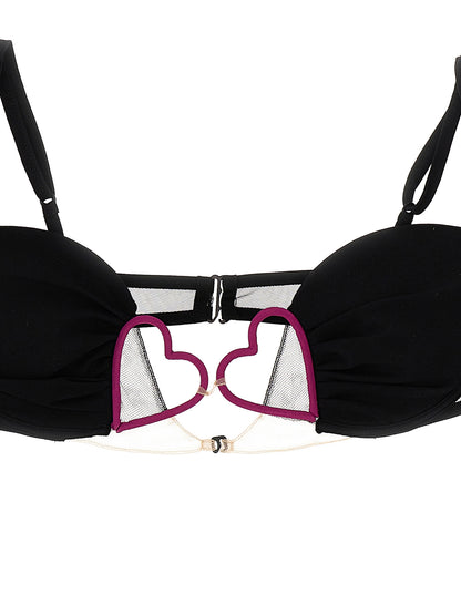 Bra by Nensi Dojaka for women in polyamide & silk and black showcases a cute silhouette, artfully capturing the essence of Heart Women's Polyamide & Silk Bra with its cute design and meticulous finish.