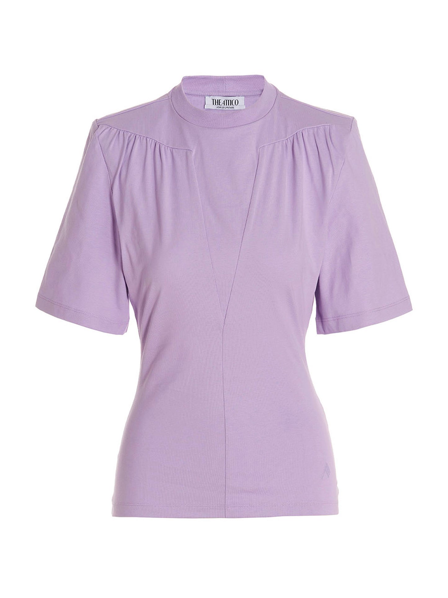 T-Shirt by The Attico for women in cotton purple showcases a fashionable silhouette, elegantly detailed with a fashionable and crew neckline for a sophisticated, high-fashion look.