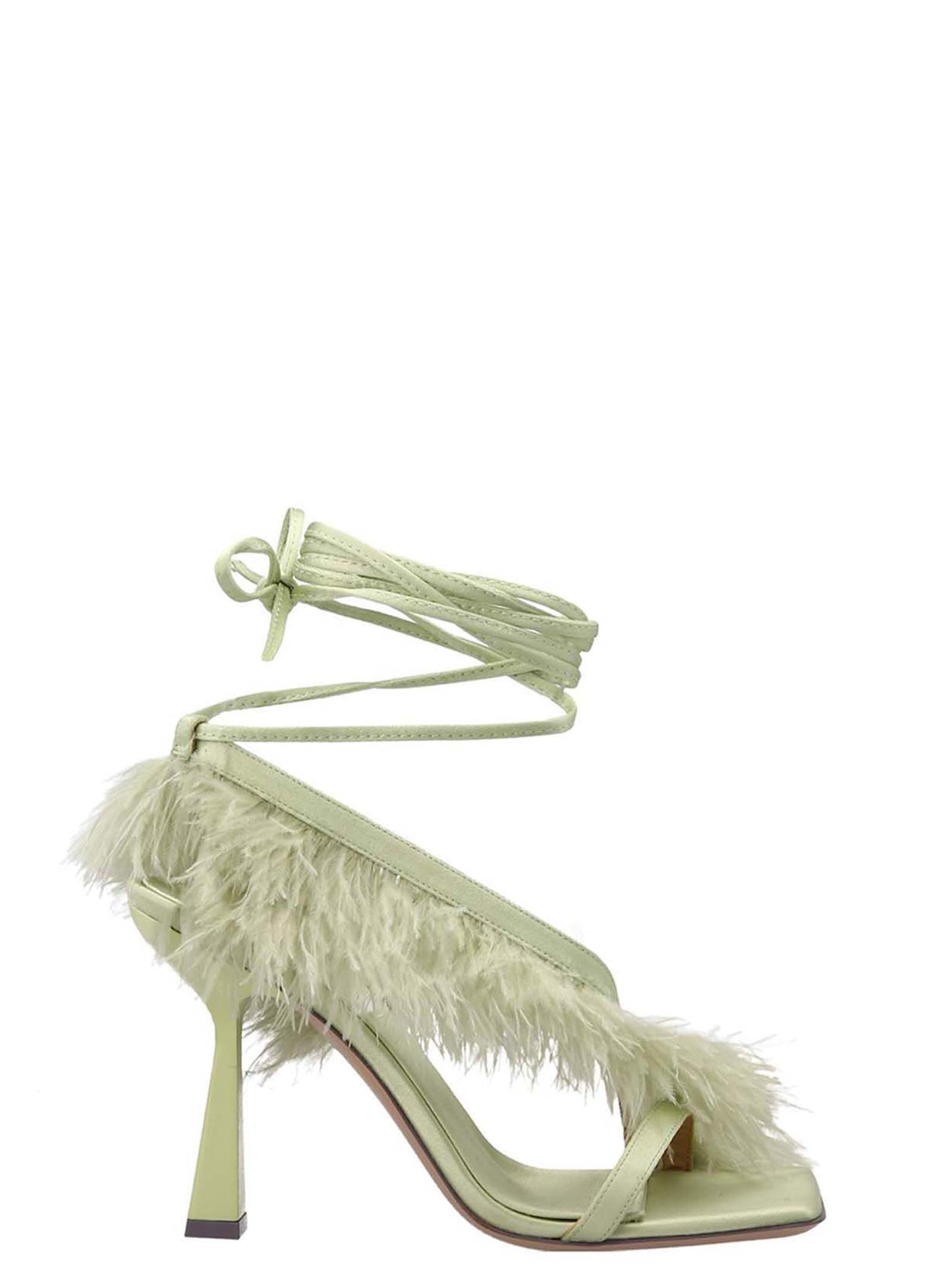 Stiletto Sandals by SEBASTIAN for women in viscose linen satin bicolour & green features an exquisite silhouette, showcasing the exquisite Women's Viscose Linen Satin Stiletto Sandals with a stiletto and .