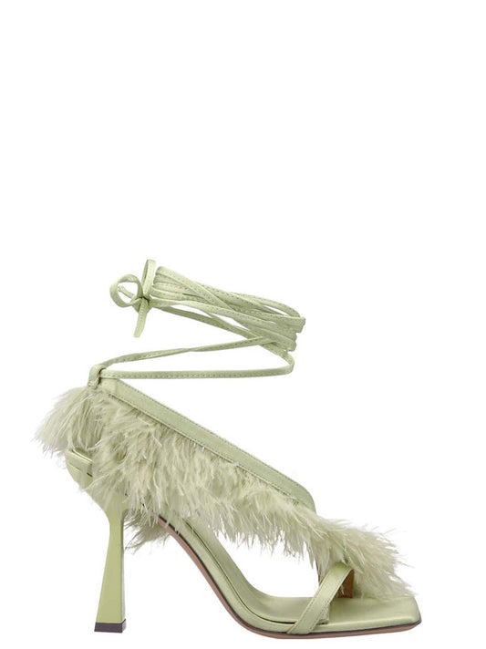 Stiletto Sandals by SEBASTIAN for women in viscose linen satin bicolour & green features an exquisite silhouette, showcasing the exquisite Women's Viscose Linen Satin Stiletto Sandals with a stiletto and .