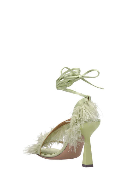 Stiletto Sandals by SEBASTIAN for women in viscose linen satin bicolour & green features an statuesque Women's Viscose Linen Satin Stiletto Sandals silhouette with a refined stiletto and elegant .