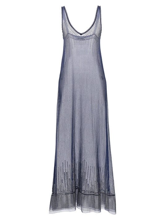 Dress by Paco Rabanne for women in polyester polyamide blue & transparent features an cute silhouette, detailed with a and v-neck neckline that elegantly flows into a cute long.