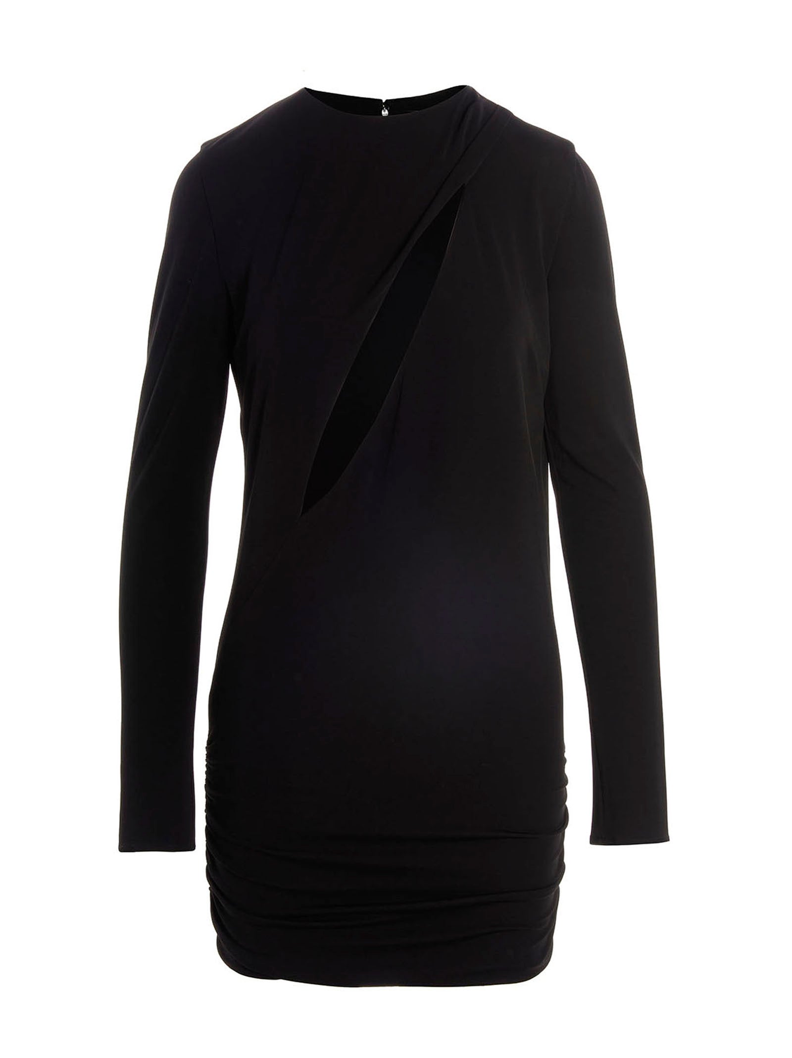 Dress by Versace for women in stretch viscose black features an magnificent silhouette, artfully detailed with a magnificent round neckline and long-sleeve that flows into an magnificent short.