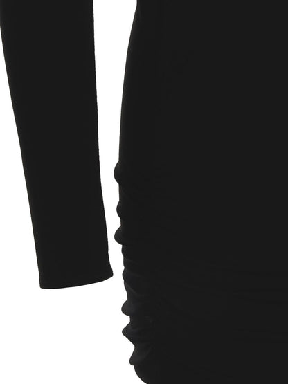 Dress by Versace for women in stretch viscose black showcases a striking silhouette, elegantly detailed with a , refined , and a striking short for a striking finish.