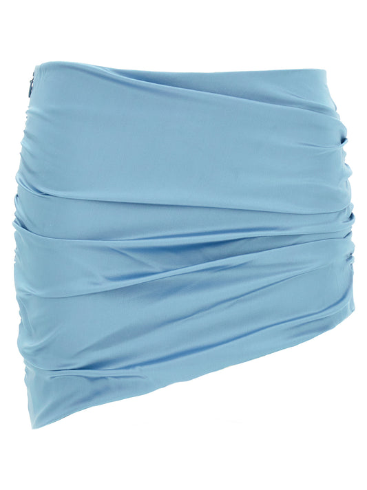Skirt by Alessandra Rich for women in silk light-blue features a contoured silhouette from the Women's Silk Mini Long Skirt collection, characterized by its contoured mini long for a contoured finish.