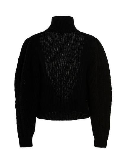 Cardigan by MIXIK for women in wool black presents a textural silhouette, artfully finished with a textural turtle neckline and for a sophisticated, textural look.