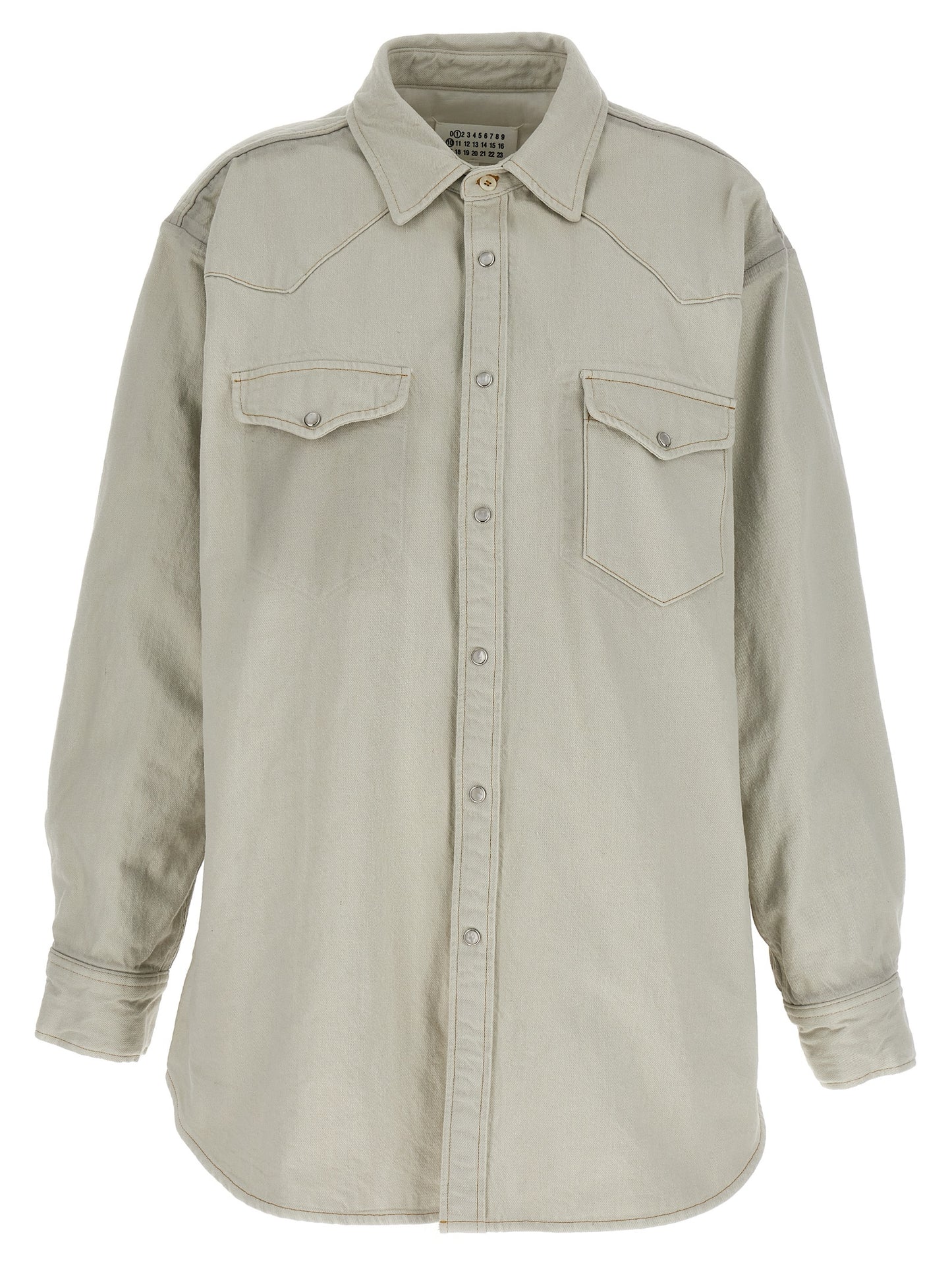 Trucker Jacket by Maison Margiela for women in denim cotton white showcases a bohemian silhouette, artfully detailed with a bohemian and signature pockets & insulated for a truly bohemian finish.