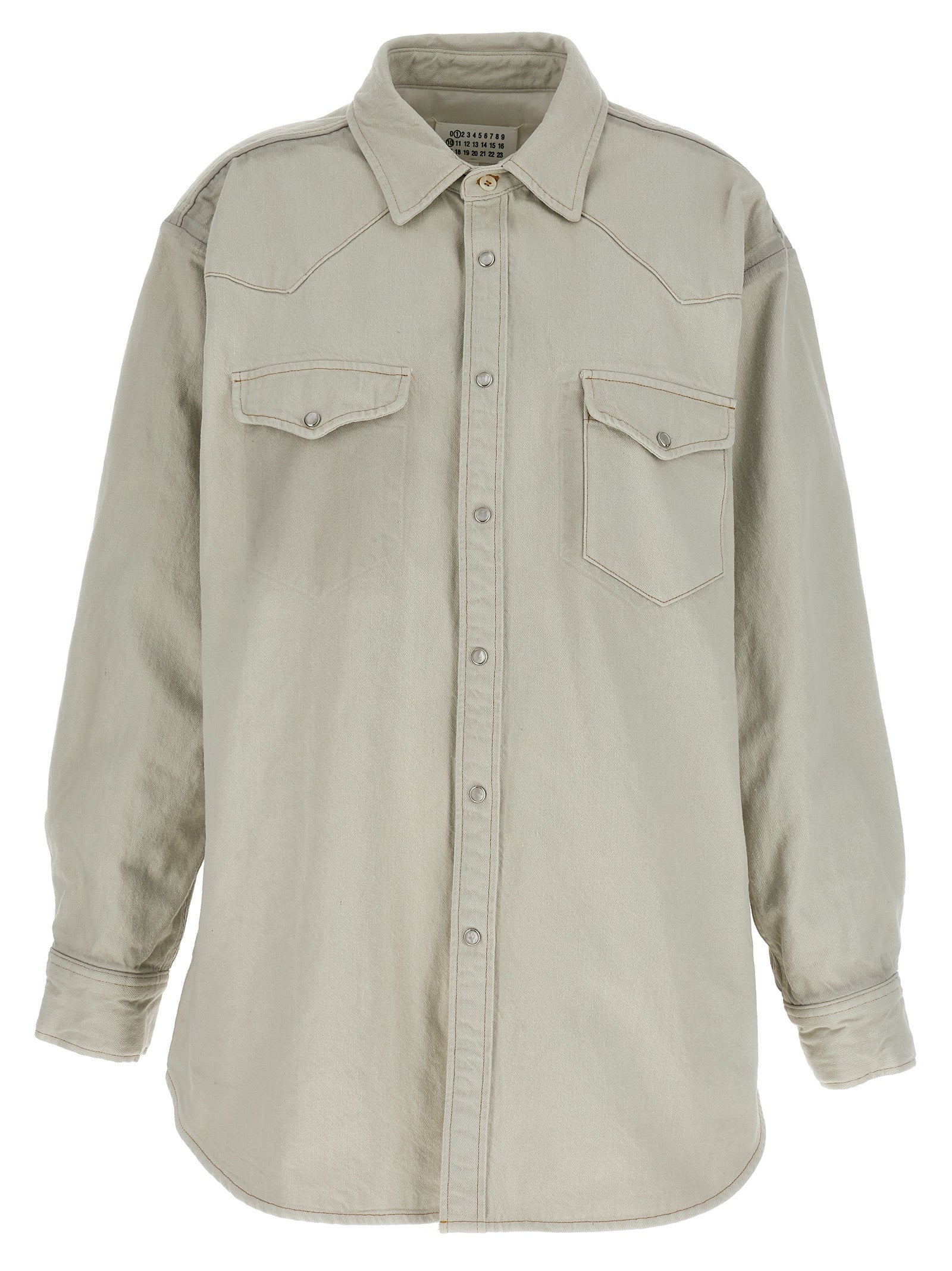 Trucker Jacket by Maison Margiela for women in denim cotton white showcases a bohemian silhouette, artfully detailed with a bohemian and signature pockets & insulated for a truly bohemian finish.