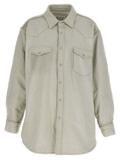Trucker Jacket by Maison Margiela for women in denim cotton white showcases a bohemian silhouette, artfully detailed with a bohemian and signature pockets & insulated for a truly bohemian finish.