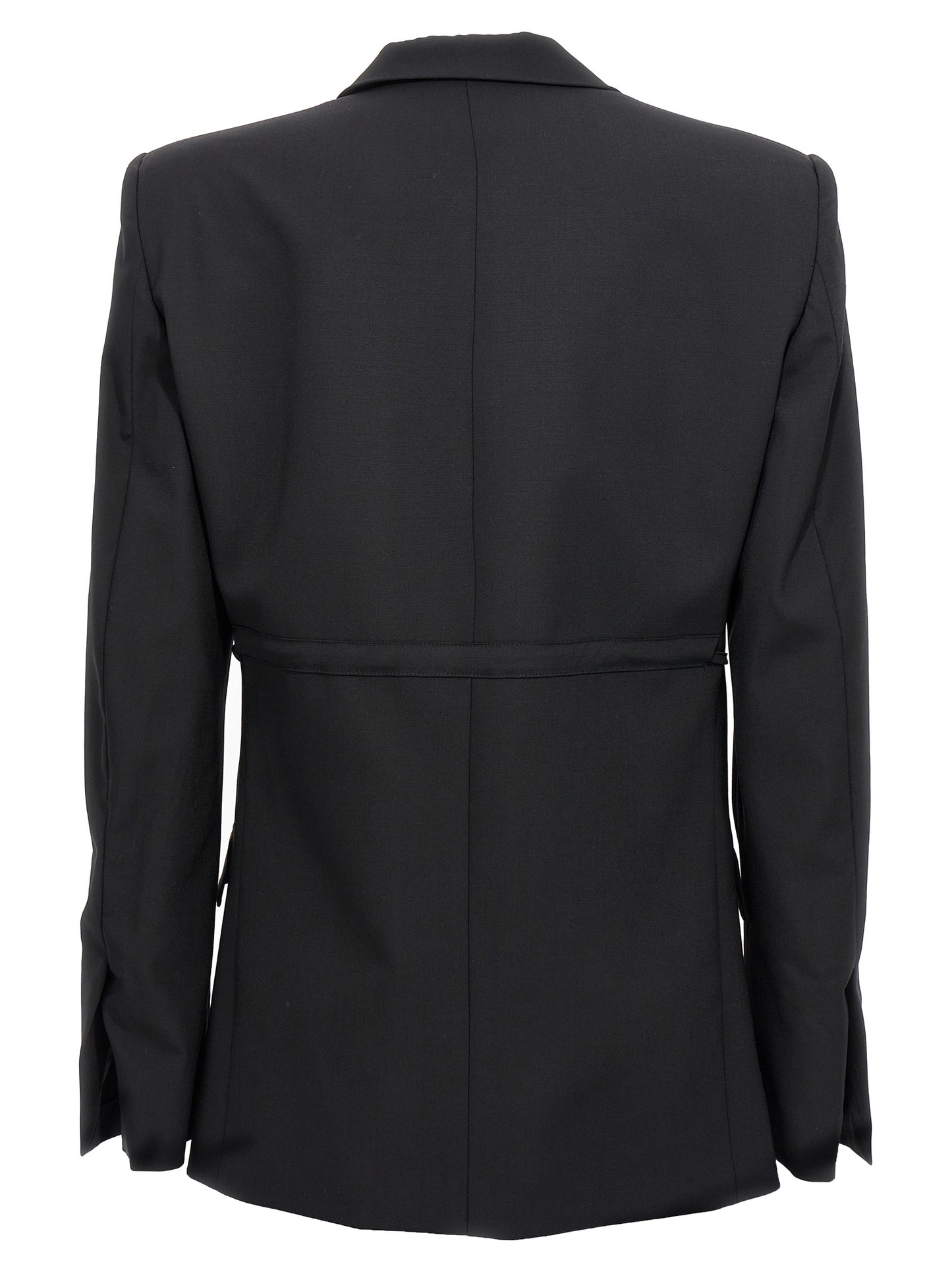 Tuxedo by Nensi Dojaka for women in virgin wool black presents a distinguished silhouette, showcasing a sophisticated and a distinguished that epitomizes formal elegance.