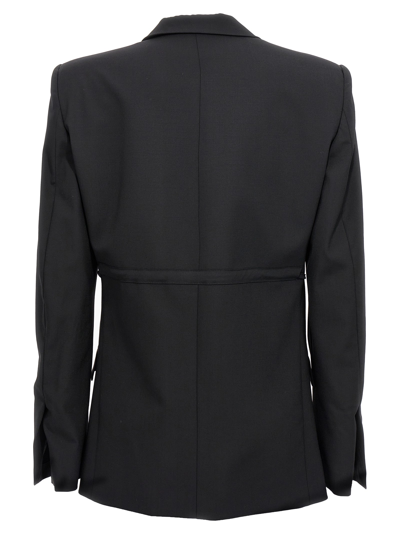 Tuxedo by Nensi Dojaka for women in virgin wool black presents a distinguished silhouette, showcasing a sophisticated and a distinguished that epitomizes formal elegance.
