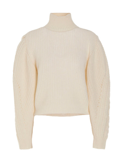 Cardigan by MIXIK for women in wool white features a nuanced silhouette with a refined wrap turtle neckline and nuanced detailing for a sophisticated look.