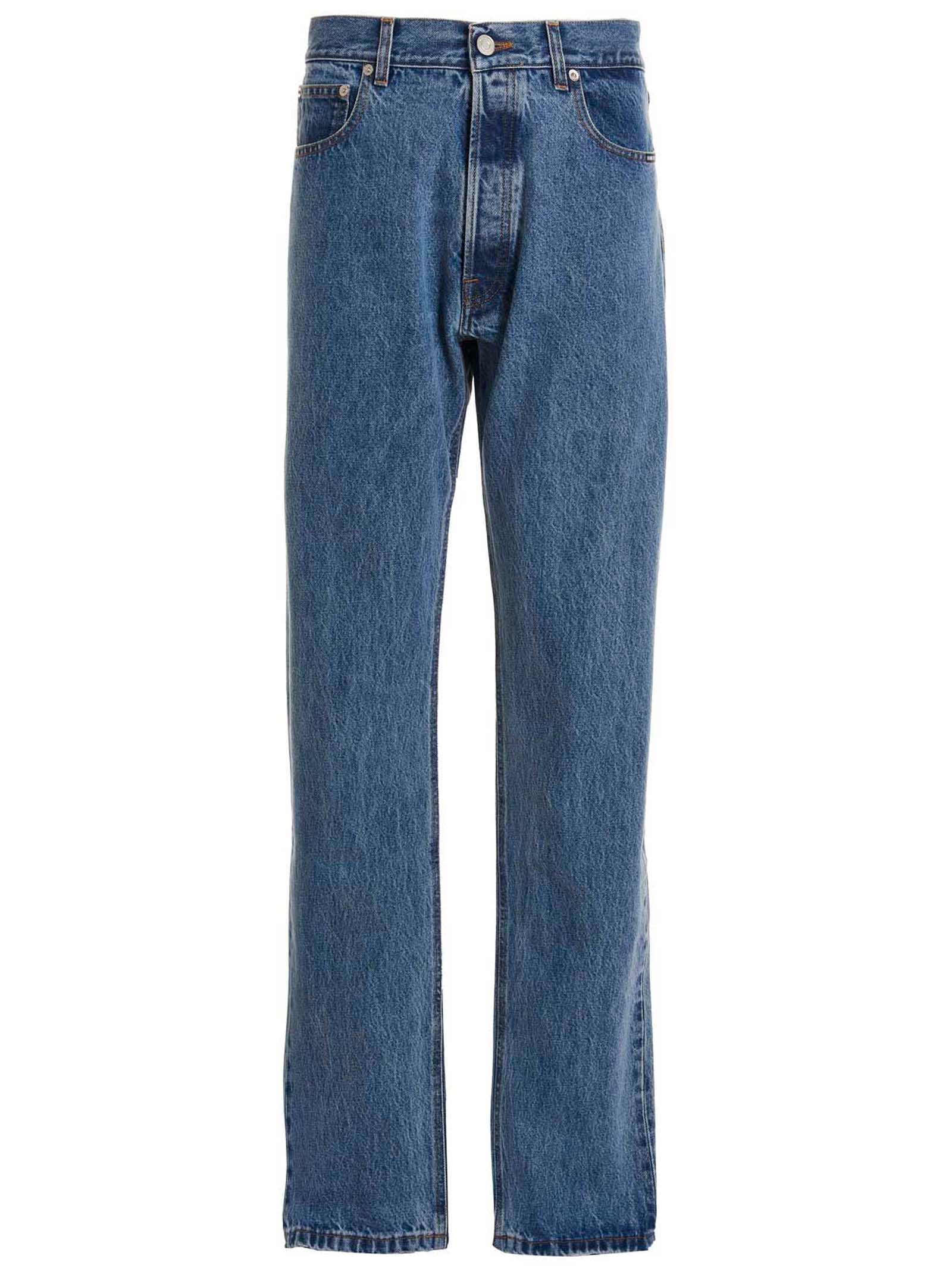 Jeans by VTMNTS for men in denim cotton blue presents a refined pantology silhouette, artfully defined by a refined pantology straight-leg, relaxed-fit & oversized, long, and a sophisticated .