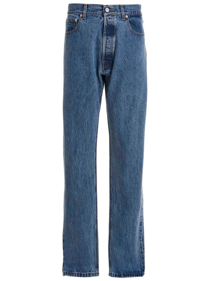Jeans by VTMNTS for men in denim cotton blue presents a refined pantology silhouette, artfully defined by a refined pantology straight-leg, relaxed-fit & oversized, long, and a sophisticated .