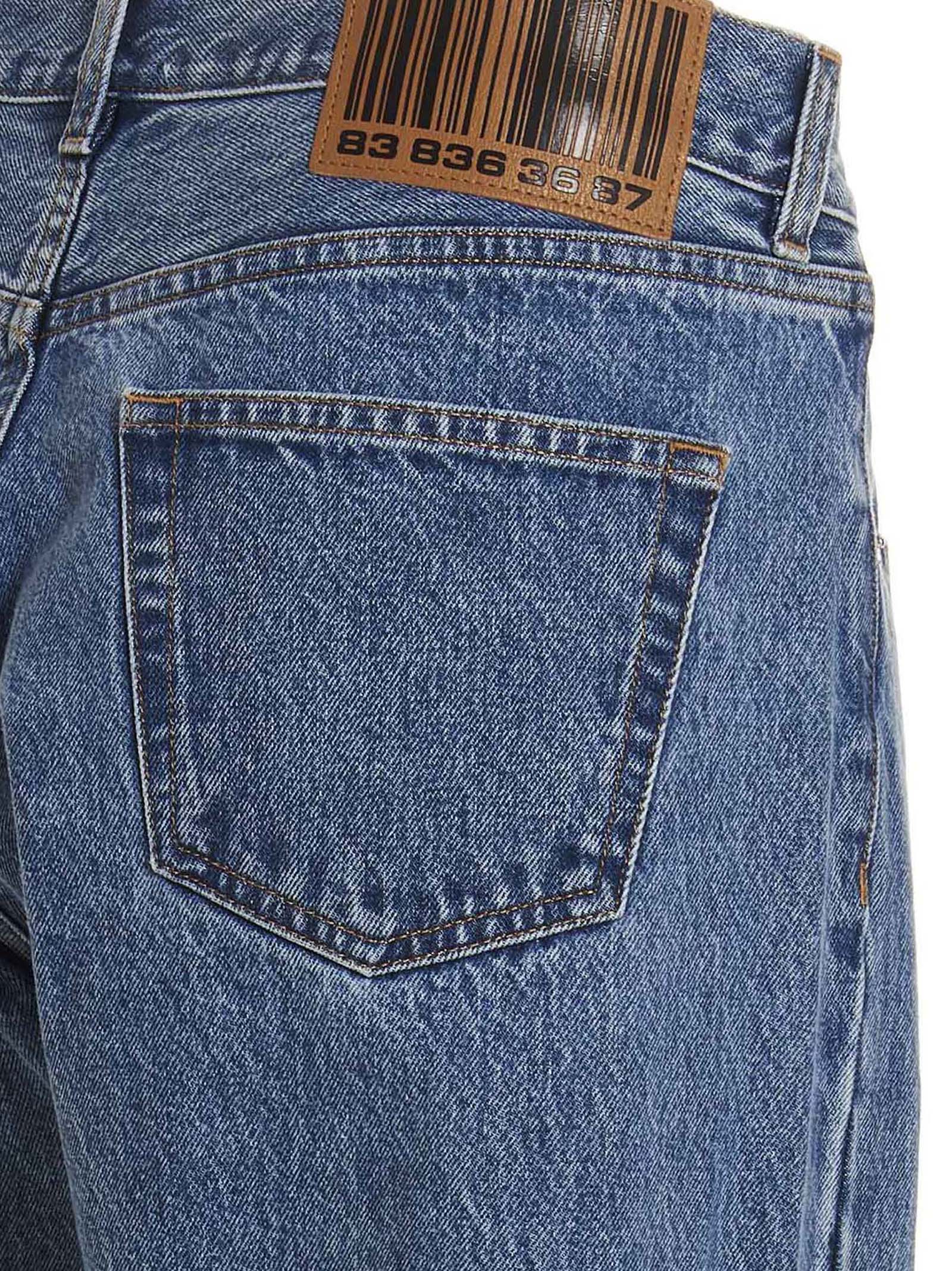 Jeans by VTMNTS for men in denim cotton blue features a polished silhouette with a polished straight-leg, relaxed-fit & oversized, reaching a polished long and finished with a polished .