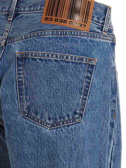 Jeans by VTMNTS for men in denim cotton blue features a polished silhouette with a polished straight-leg, relaxed-fit & oversized, reaching a polished long and finished with a polished .