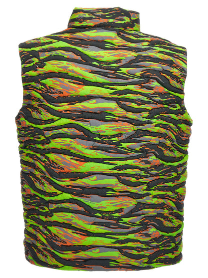 Vest by ERL for men in cotton multicolor, patterned & camouflage features a chic silhouette, expertly detailed with a refined high-collar neckline and premium pockets & insulated for a truly chic look.