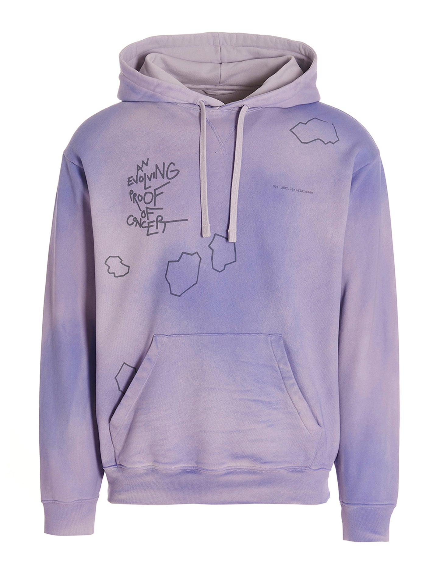 Sweatshirt Hoodie by Objects IV Life for men in cotton purple & print features an avant-garde silhouette, showcasing a sophisticated hooded neckline and detail for a truly avant-garde finish.