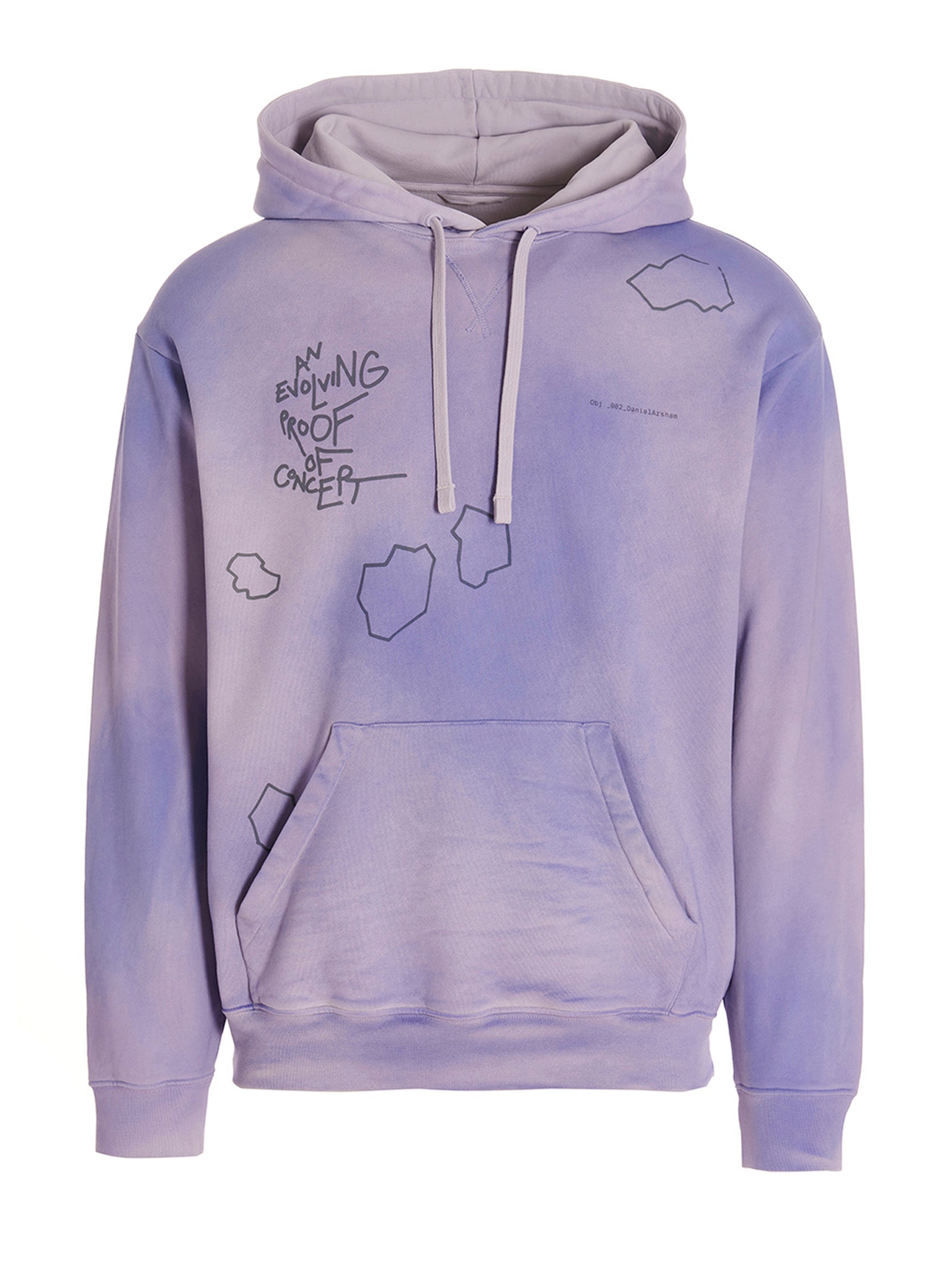 Sweatshirt Hoodie by Objects IV Life for men in cotton purple & print features an avant-garde silhouette, showcasing a sophisticated hooded neckline and detail for a truly avant-garde finish.