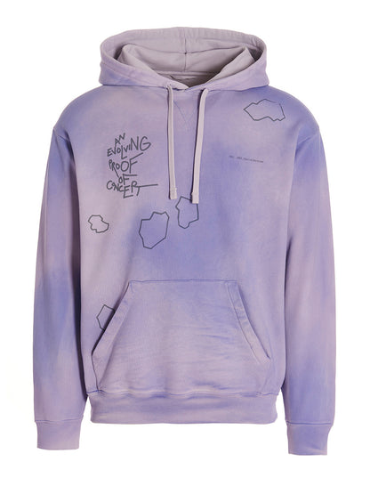 Sweatshirt Hoodie by Objects IV Life for men in cotton purple & print features an avant-garde silhouette, showcasing a sophisticated hooded neckline and detail for a truly avant-garde finish.