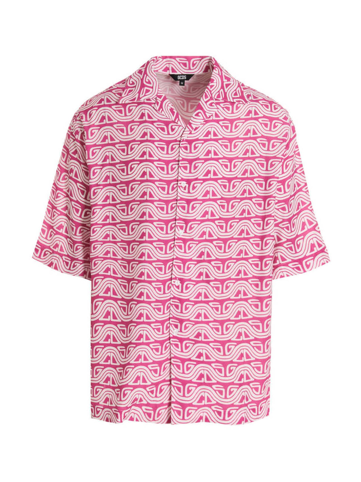 Shirt by GCDS for men in viscose fuchsia & print showcases a sleek silhouette, elegantly detailed with a sleek and short-sleeve for a sleek finish.