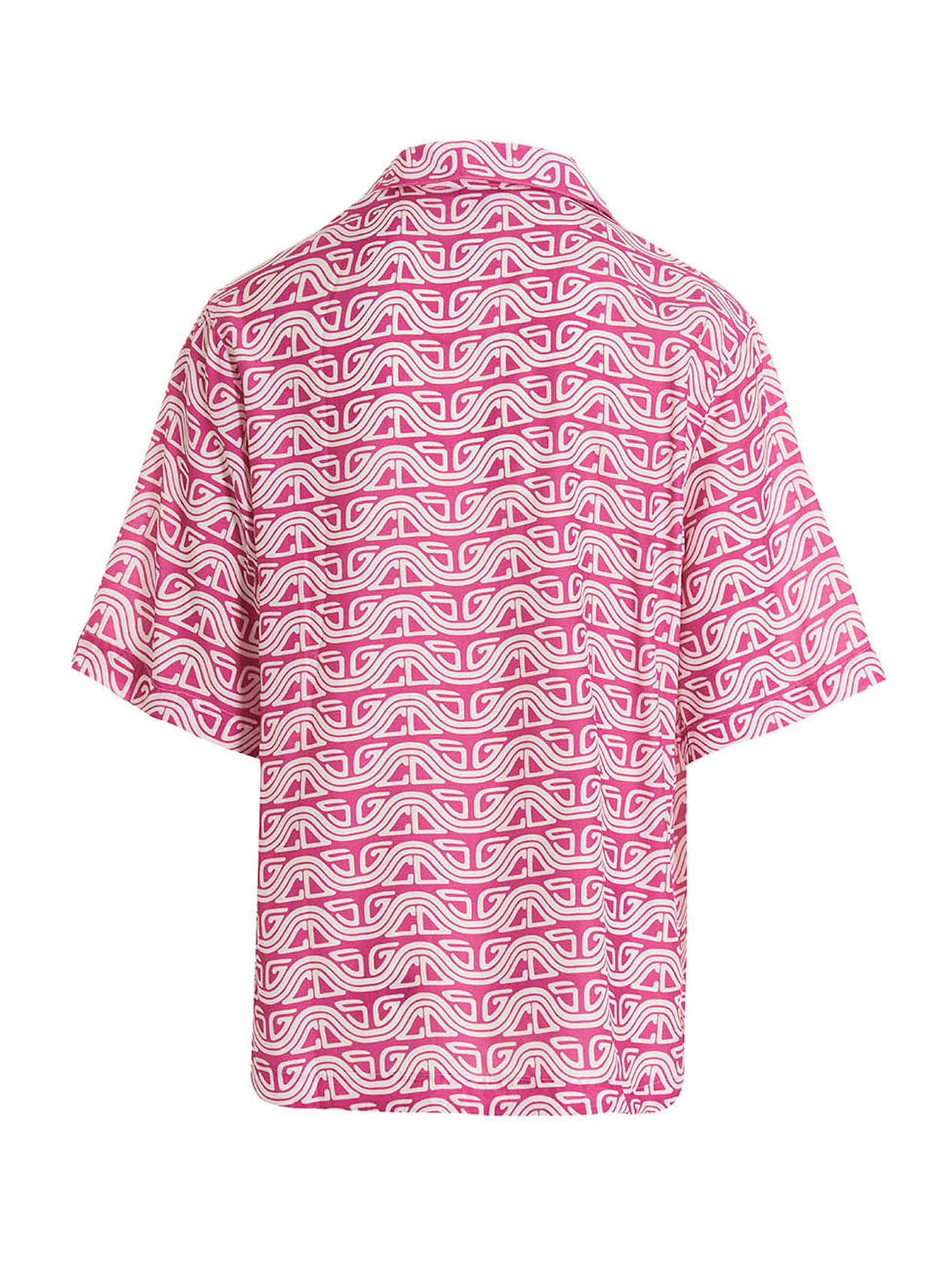 Shirt by GCDS for men in viscose fuchsia & print features an polished silhouette, showcasing a sophisticated and detail for a truly polished finish.