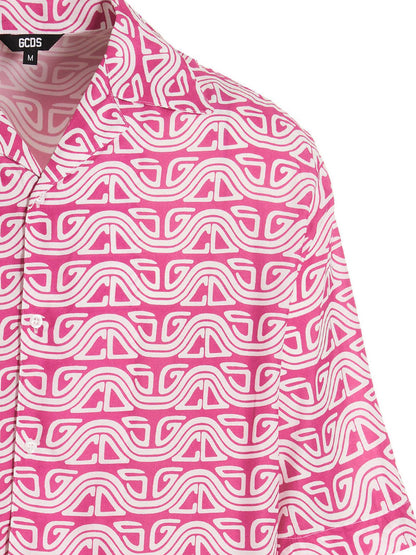 Shirt by GCDS for men in viscose fuchsia & print, featuring a nuanced and nuanced for a sophisticated finish.