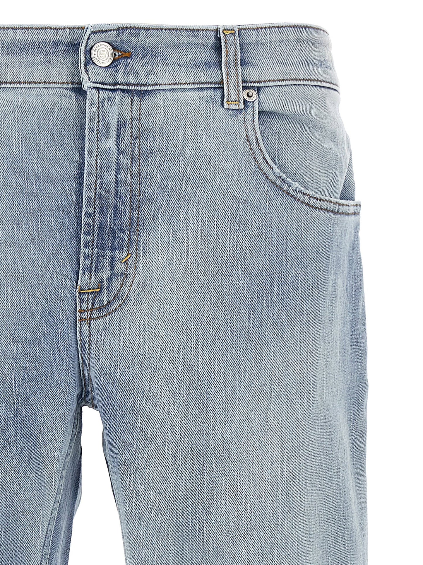 Jeans by Department 5 for men in stretch denim cotton light-blue features a polished silhouette with a polished slim, reaching a polished long and finished with a polished .