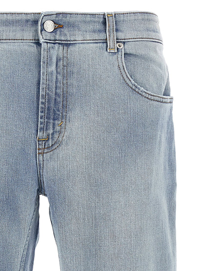 Jeans by Department 5 for men in stretch denim cotton light-blue features a polished silhouette with a polished slim, reaching a polished long and finished with a polished .