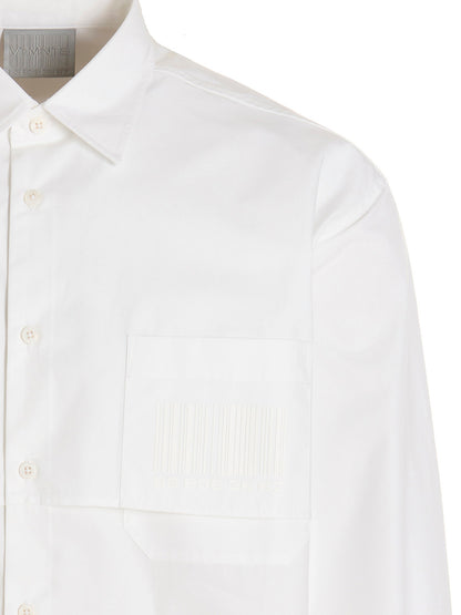 Shirt by VTMNTS for men in cotton white & print showcases a sleek silhouette, elegantly detailed with a sleek and for a sleek finish.